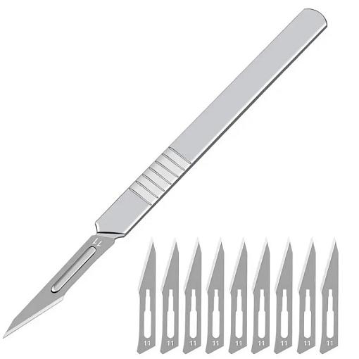 10pcs Carbon Steel Surgical Scalpel Blades + 1pc Handle: Perfect
